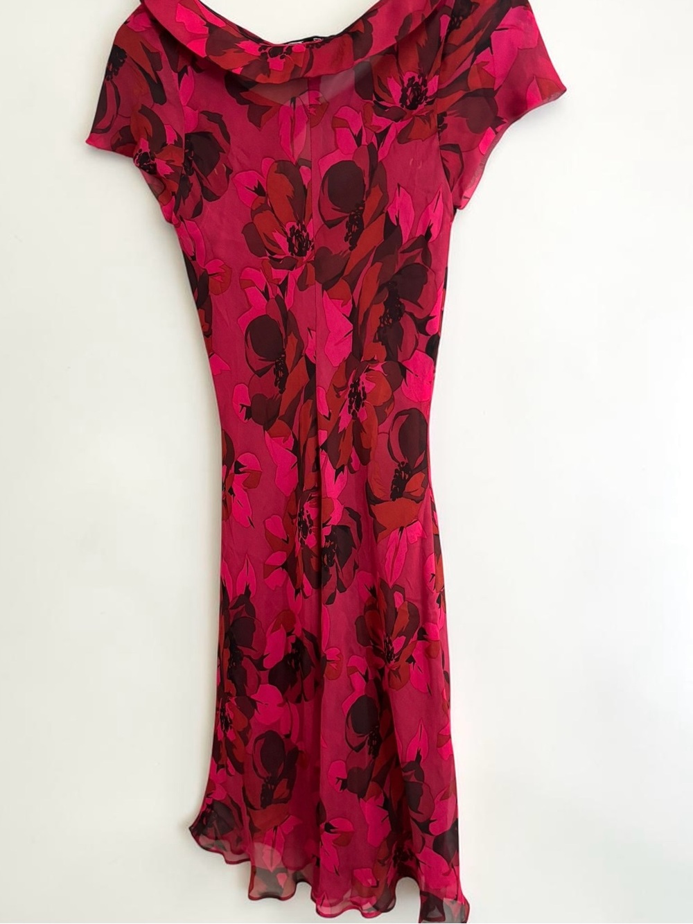 Vintage Betsey Johnson Dress Silk Floral Midi Red Black S/M - Picture 10 of 11